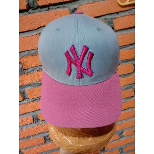 Topi NY Second Original / NY Asli / Topi NY Bekas / NY abu abu kebiruan visor pink lembut / topi NY 