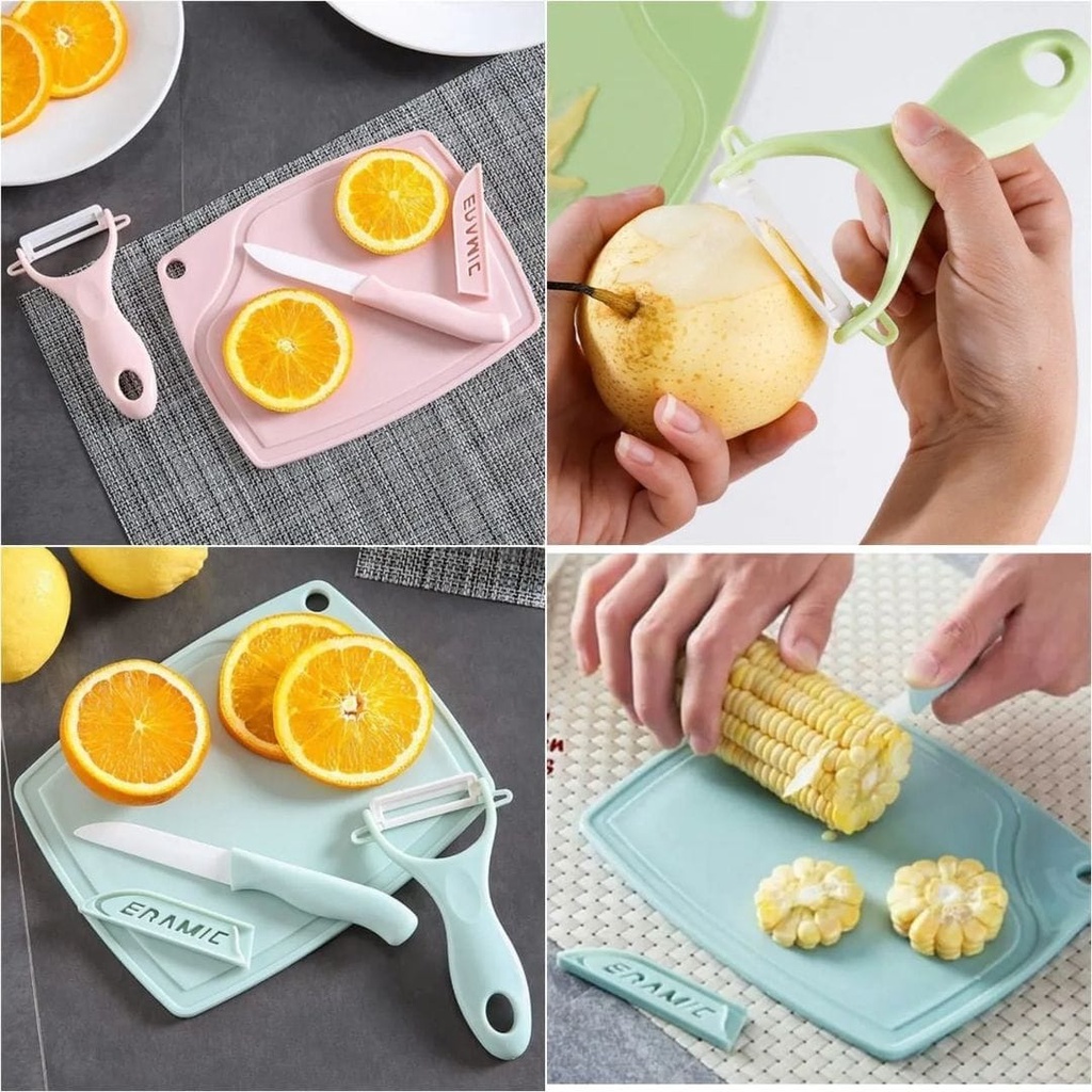 Pisau set dapur 3in1 | Pisau Mini set talenan 3in1 | Ceramic Pisau stainless