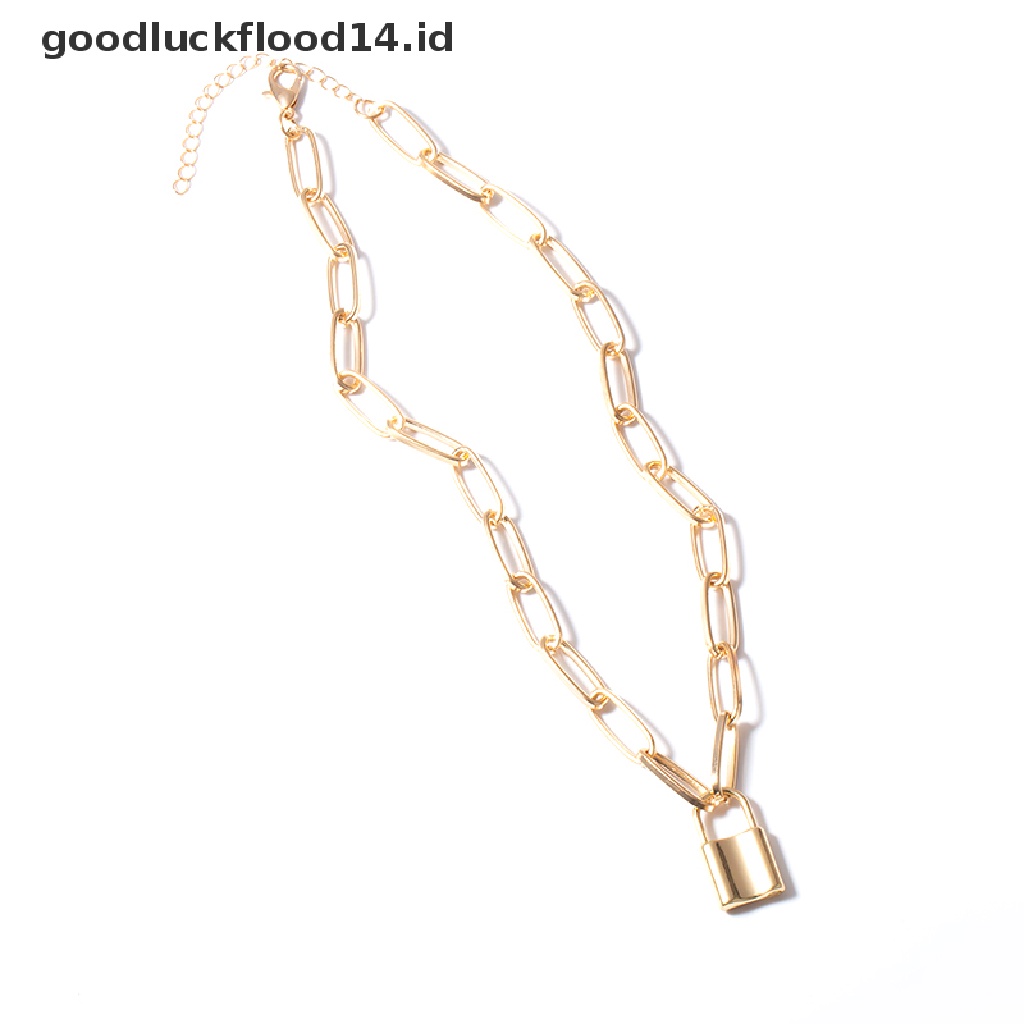 [OOID] Lock Pendant Necklace Padlock Charms Long Chain Unisex Punk Hiphop Jewelry Gift ID