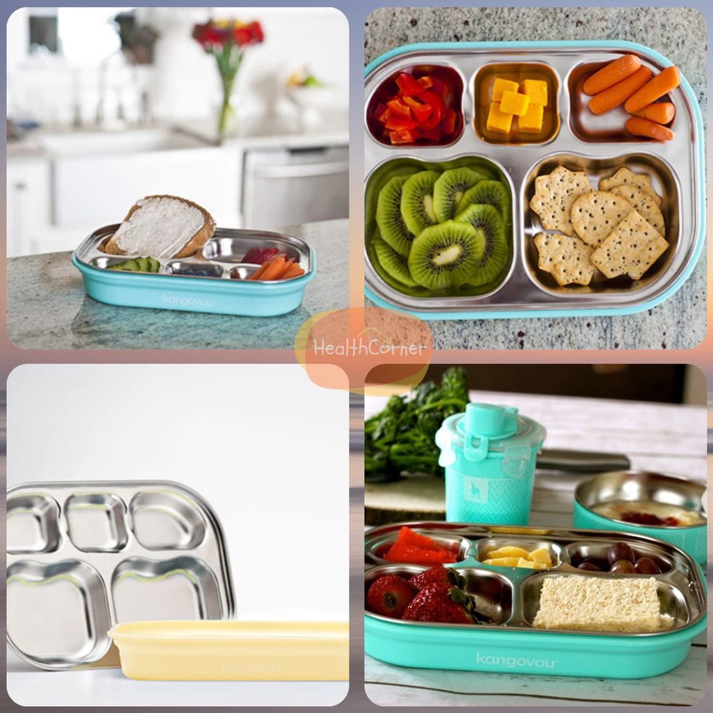 Kangovou Stainless Lunch Box Leakproof Compartment Plate / Lunchbox Kotak Bekal Sekolah Kantor
