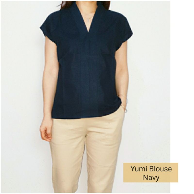 Blouse Atasan Wanita Lengan Pendek Katun Uniqlo, Yumi Blouse#-6
