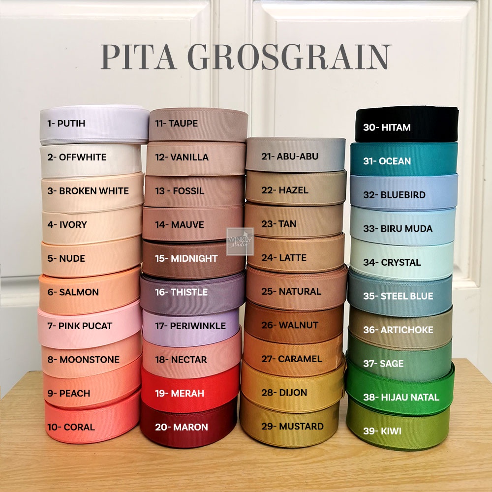 Pita Grosgrain 1 inch / Pita Kado 2,5 cm Gros Grain 25mm - pink merah ivory biru hijau