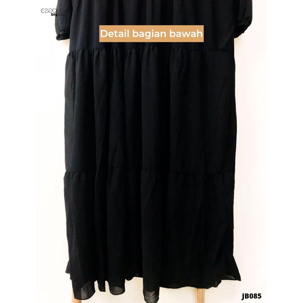 Ezpata Gamis Jubah Hitam Wanita Bahan Ceurty XXL Ruffle Resleting Depan Lengan Karet Busui Wudhu Friendly Terbaru Murah