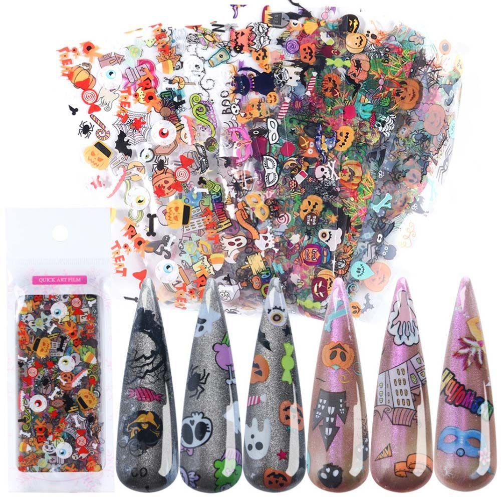 AUGUSTINA Agustina Halloween Stiker Nail Art Perekat Kertas Slider Bungkus Decals Labu Lentera Manicure Dekorasi Transfer sticker