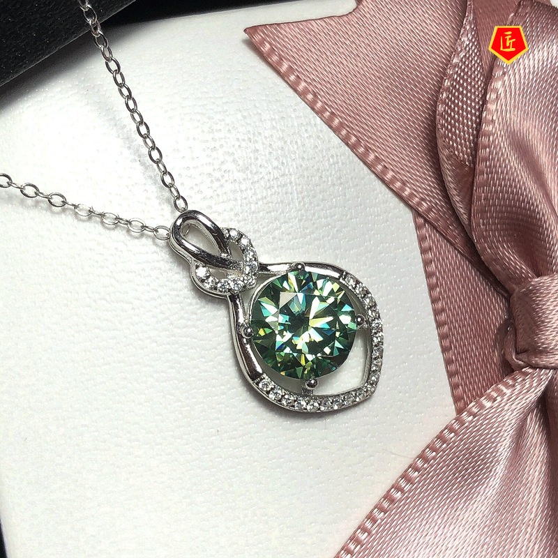 [Ready Stock]Pt950 Heart-Shaped Blue-Green Zircon Necklace for Women Elegant Fashion