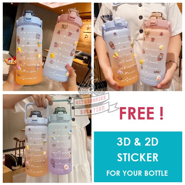 (AS) BOTOL MINUM 2L viral 2000ML KOREA MOTIVASI WAKTU DIY STICKER - RAINBOW