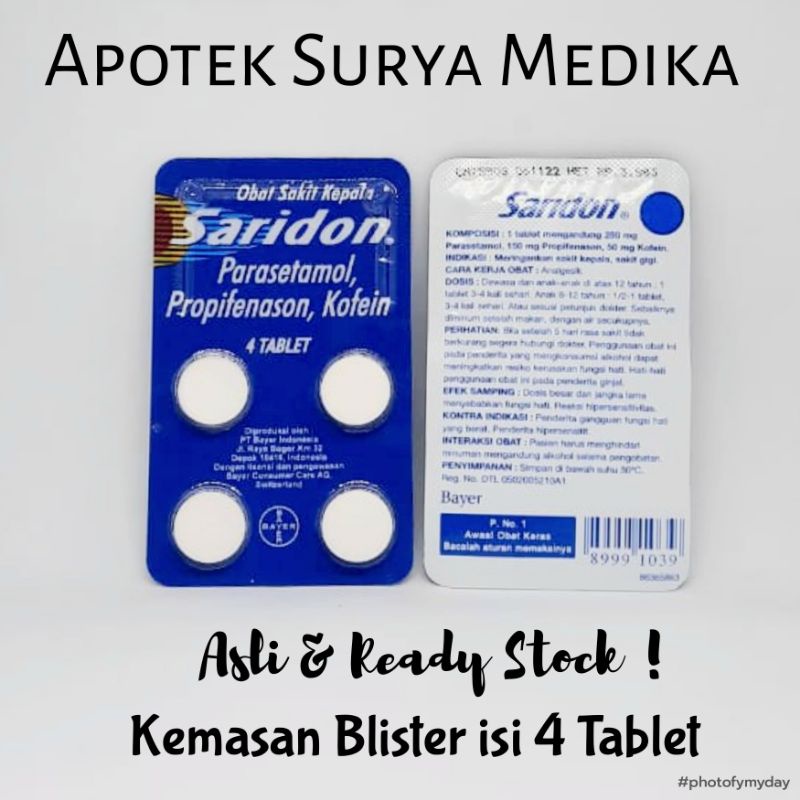 Jual Saridon Tablet.Kemasan Strip isi 4 tablet. | Shopee Indonesia