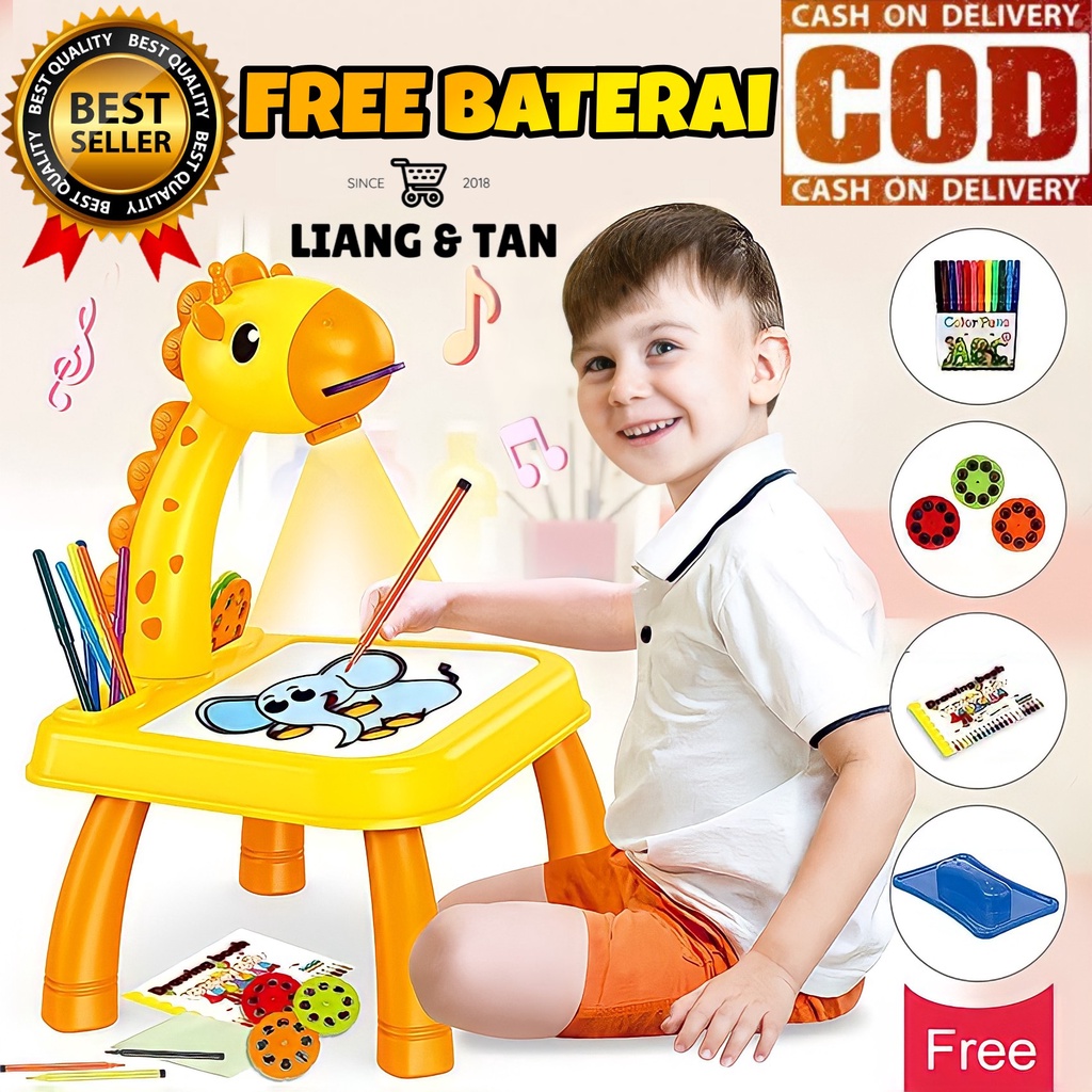 ( BISA COD ) FREE BATERAI PROMO Mainan Edukasi Anak Projector Painting Proyektor Meja Menggambar Lukisan Meja Belajar Gambar Kreatif Anak / Mainan Anak Laki Laki / Mainan Anak Perempuan SNI Murah