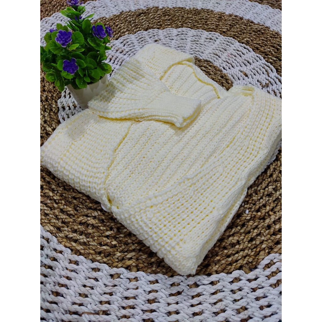 OUTER RAJUT CABLE 3GET SUPER PREMIUM/CARDIGAN RAJUT TEBAL/CARDIGAN WANITA OVERSIZE-BROKEN WHITE