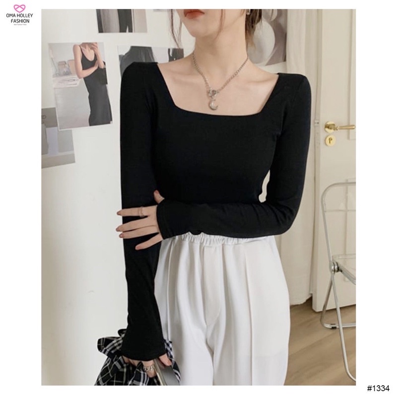 Tq88indonesia Fashion Baju Crop Wanita Lengan Panjang / Fiore Square Longsleeve Crop Top / Baju Santai Wanita / Ootd Kekinian / Outfit Citayam / Pakaian Sehari-hari