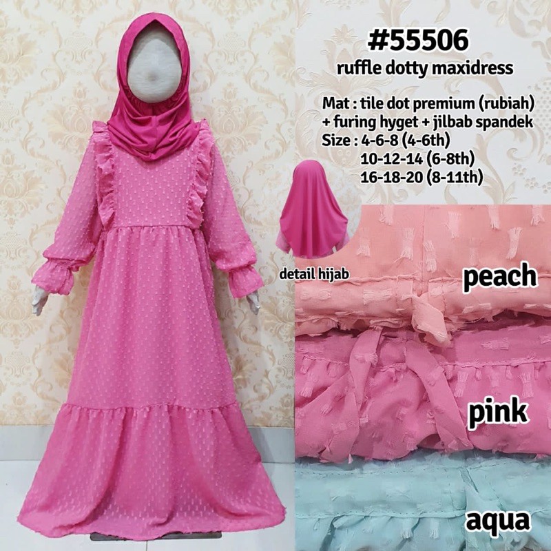 Gamis Anak Ruffle Dotty Maxidress Kids Catherine Rubiah #55506 Jilbab usia 4-10 tahun Syari Tutu Til