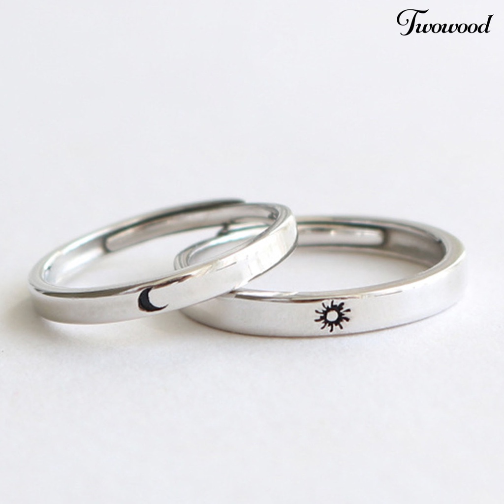 Twowood Couple Ring Moon Sun Korean Style Jewelry Temperament Bright Luster Finger Ring for Valentines Day