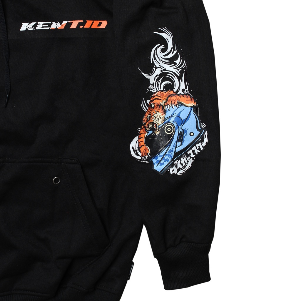 Kent Jaket Sweater Hoodie Hitam Unisex Series Kent Tiger Helmet