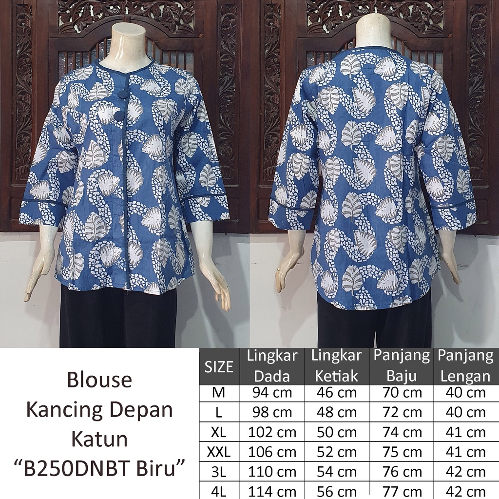 NEW Atasan Blouse Batik MOSA Blus Wanita Lengan Pendek 3/4 Kancing Depan. Motif Batik Pekalongan -250-1