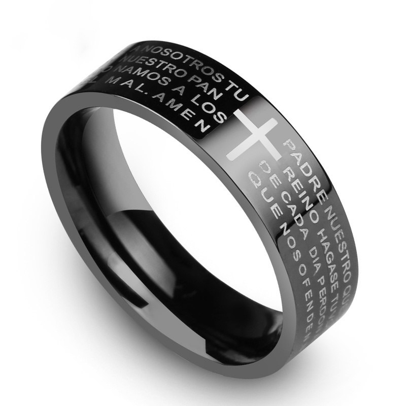 Scripture Titanium Steel Cross Ring Accessories Harajuku Dark Personality