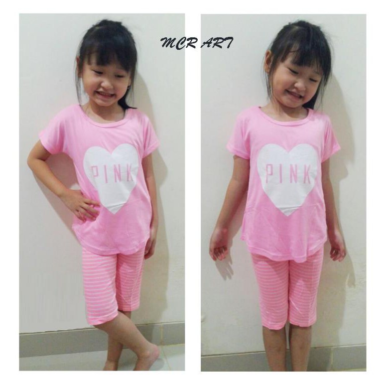 STKD265 - Setelan Anak Selutut PINK Love Pink