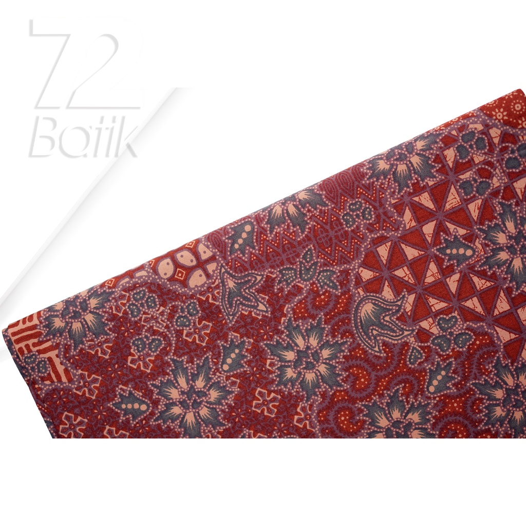 KAIN BATIK PREMIUM Bahan Katun Motif Sekar Jagad Warna Merah Bata 721766 Cap 72 Jarik Jarit Samping Kebat Panjang Batik Katun Modern Premium Bahan Seragam Batik Pernikahan Kantor Keluarga Murah Kamen Jadi Batik Bali Lembaran