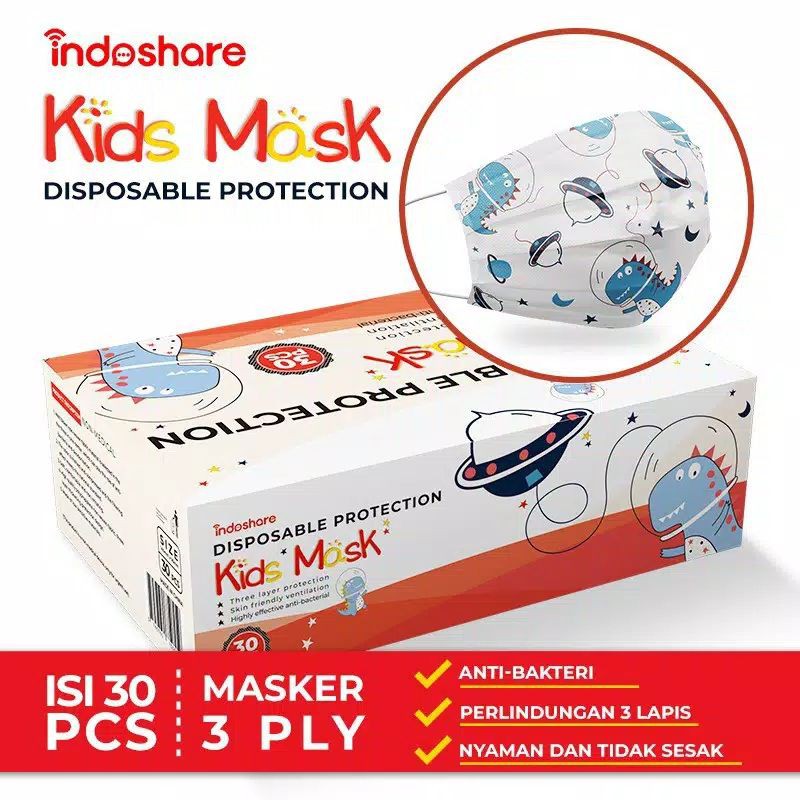 Indoshare Grosir Masker Earloop Anak 3ply  1 Karton 105 Box