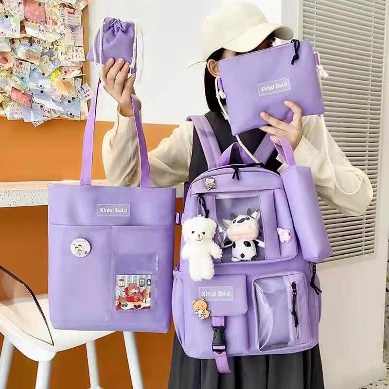 Tas Sekolah Anak SD SMP SMA Wanita Perempuan Tas Backpack Ransel Sekolah Tas Kerja Wanita Tas Import Tas 5 in 1-UNGU