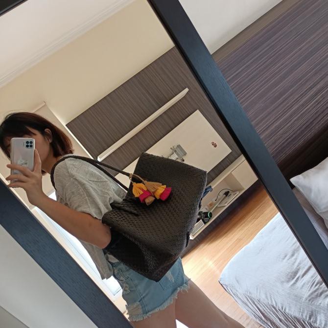 Terlaris Xl Tote Bag Wood Colour Anyaman Jali Premium "