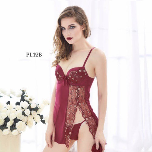 [PALING MURAH] NIGHTGOWN SEXY LINGERIE SEKSI BAJU TIDUR WANITA DEWASA PREMIUM MAROON PL12B