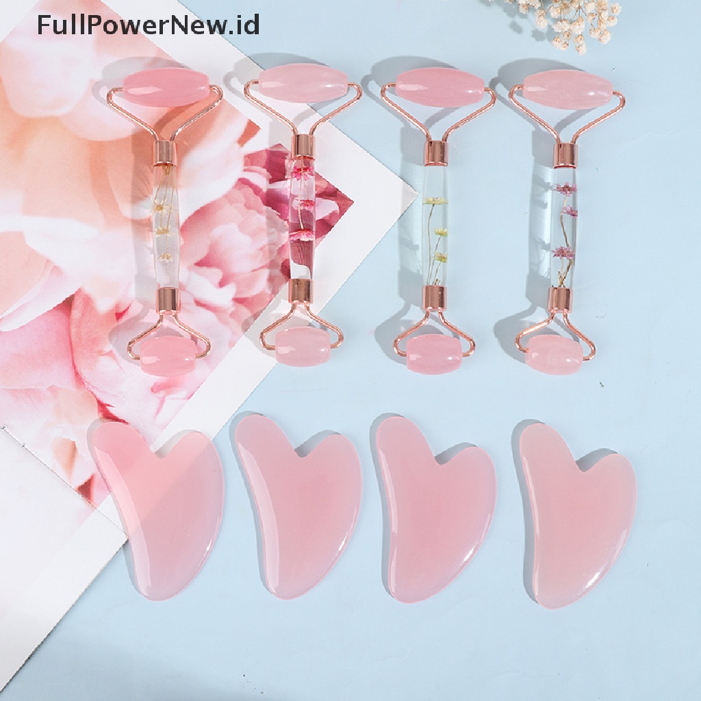 Roller Pijat Wajah Bahan Batu Giok Rose Quartz Gua Sha Untuk Menghilangkan Kerutan