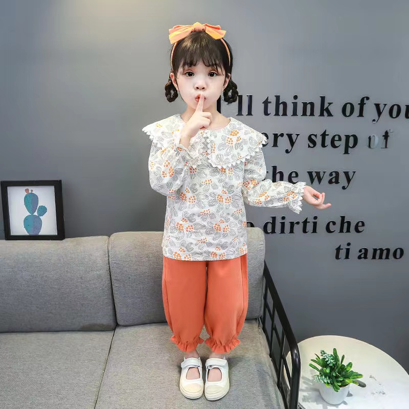 KF CAT Setelan Anak Perempuan Fashion Motif Bunga Lengan Panjang+ Celana Panjang Style Ala Korea Import Untuk Umur 2-6 Tahun