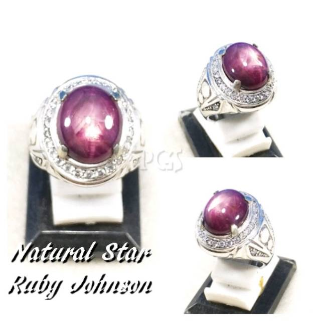 CINCIN BATU AKIK PERMATA NATURAL RUBY STAR JOHNSHON RING ALPAKA SUPER MEWAH GLAMOUR TERMURAH