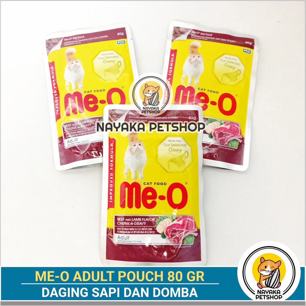 Meo Pouch 80 gr Beef Lamb Makanan Basah Kucing Dewasa Daging Sapi Domba Adult Cat Pakan Wet Food