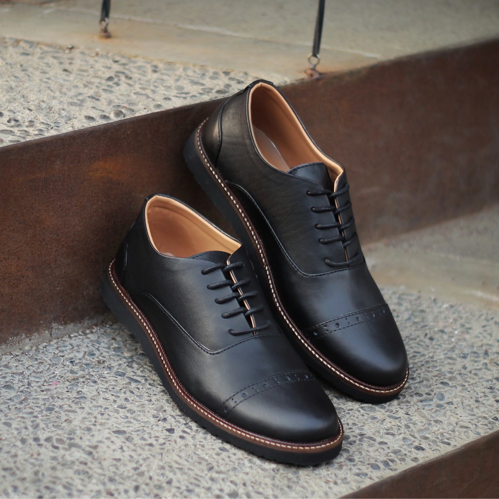 Jazz 0.1 Black | Sepatu Kulit Vintage Klasik Pria Cowok Derby Formal Original Footwear | FORIND Reyl