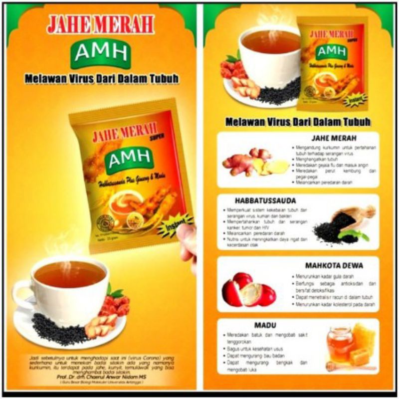 [ bisa  COD] ~ 1 PC JAHE MERAH AMH DENGAN HABBATSAUDA, GINSENG DAN MADU