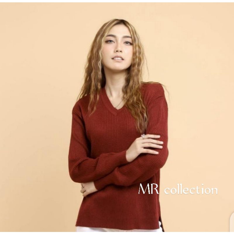 ATASAN RAJUT WANITA BOXY- V -NECK VIONA SWEATER RAJUT WANITA