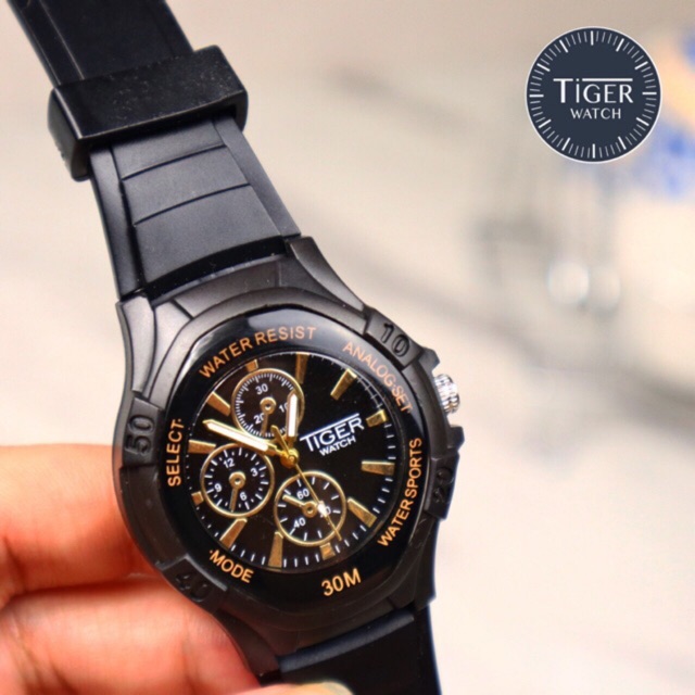 Jam tangan Water Resist Tiger Watch Unisex Gold Premium Water & Shock Resistant Kuat Berenang
