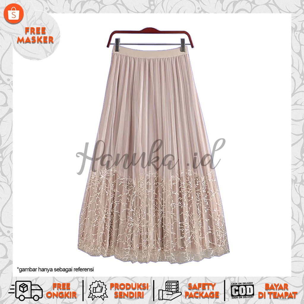 BISA COD - rok - rok wanita - rok plisket - bawahan wanita - fashion wanita - mesh dead - dusty blue