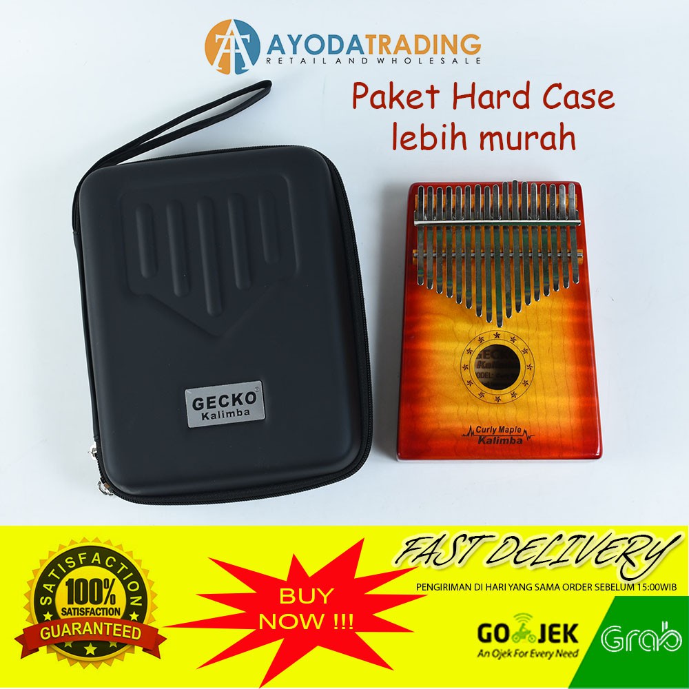 Paket Authentic Gecko Kalimba K17 MC-S Curly Maple Hard Case