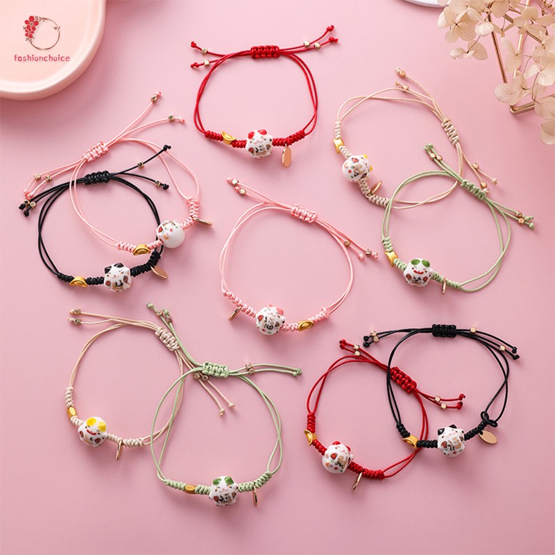 Gelang Simple Elastis dengan Hiasan Kucing Bahan  Keramik  