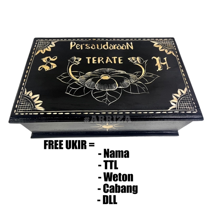 TERMURAH! KOTAK MORI PSHT MOTIF TULISAN SH DAN BUNGA TERATAI DARI KAYU JATI (FREE UKIR NAMA) TEMPAT PENYIMPANAN SABUK MORI PENCAK SILAT SETIA HATI TERATE 1922