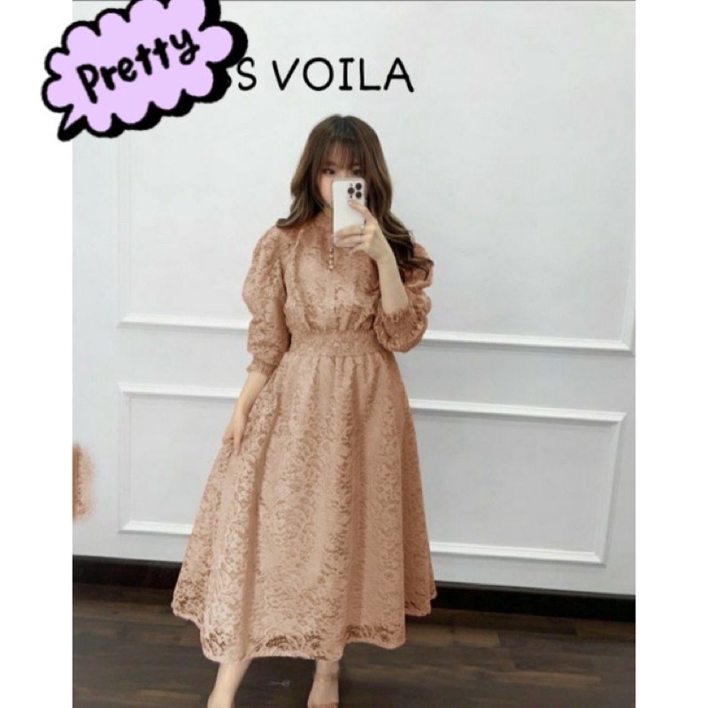 VOILA VOGUE DRESS BRUKAT TERBARU / MAXI DRESS WANITA FASHION CASUAL TRENDY / Gaun pesta ala korean style / Midi dress brokat natal / Party dress cantik