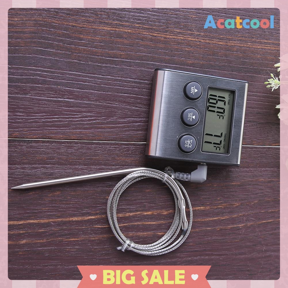 Digital Display Food Thermometer Probe Meat Timer Meter Cook Kitchen Tools