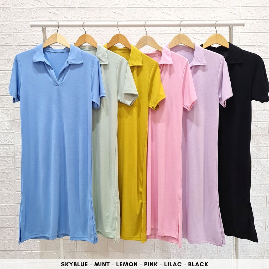 4398 madisha collar midi dress polos shirt dress kerah bumil friendly dress korea