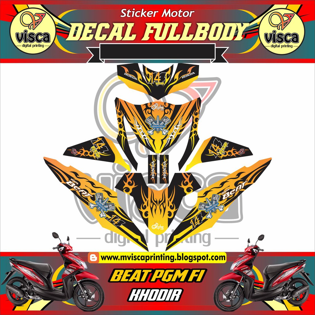 Sticker Motor Striping Motor Decal Motor Honda Beat Pgm Fi Orange