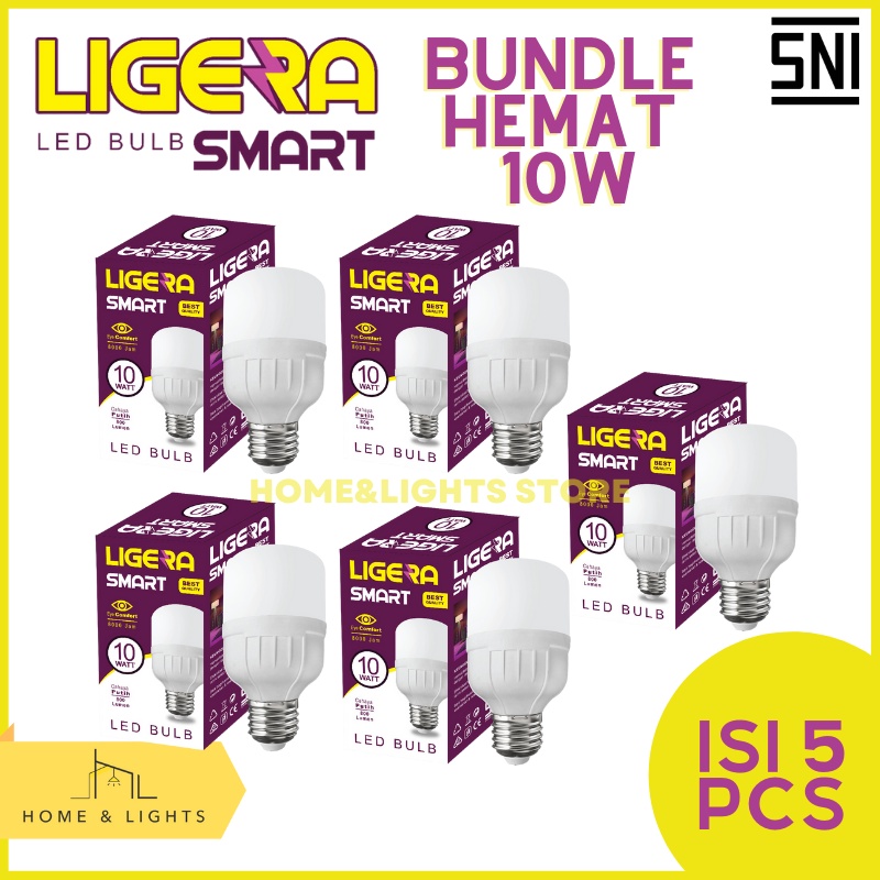 LIGERA Paket Bundling LED Smart 10W Hemat Energi 5 PCS