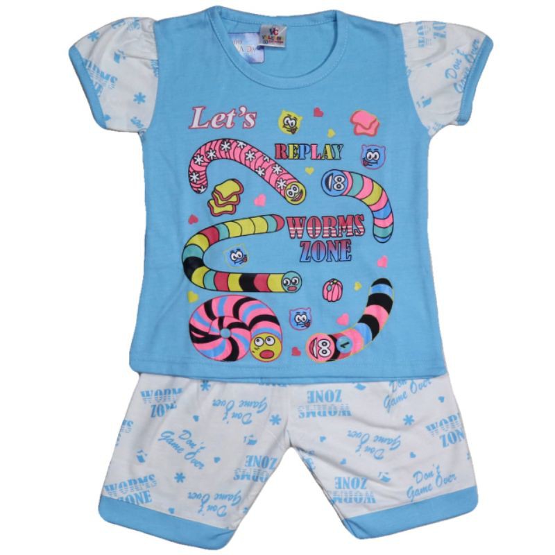 SETELAN BAJU ANAK PEREMPUAN 2-6 TAHUN MOTIF WORM ZONE