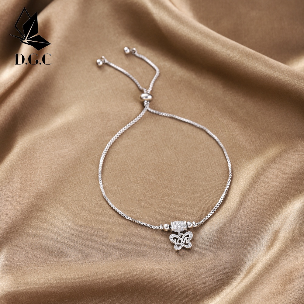 ♥️✅COD✨Gelang Titanium Wanita Elegan Kupu Nama LOVE Desain Fashion Aksesoris Serut Perhiasan Perak D330