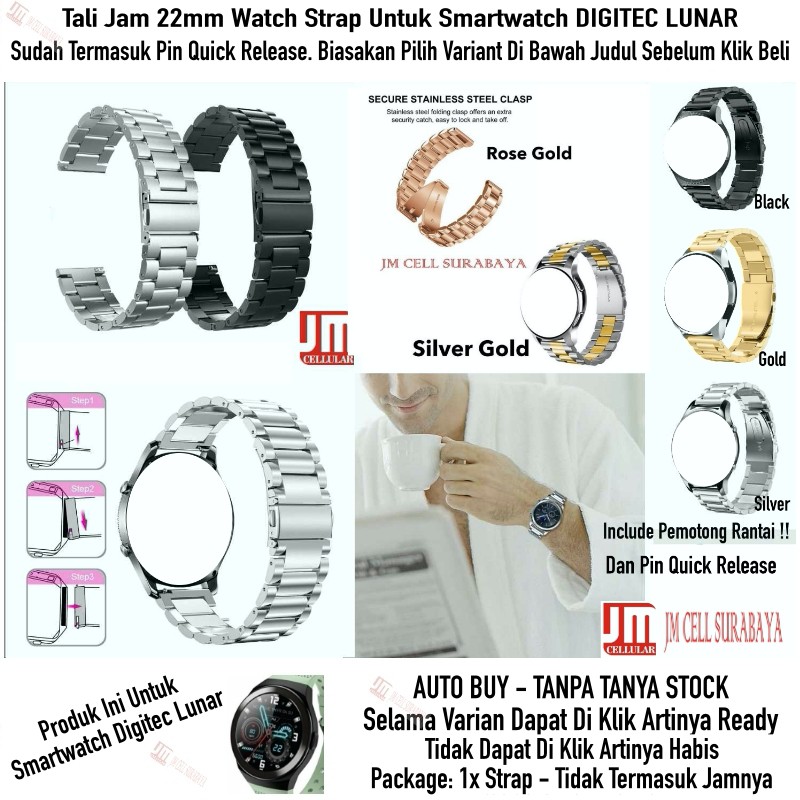 Tali Jam 22mm Watch Strap Smartwatch Digitec Lunar - Stainless Steel Full