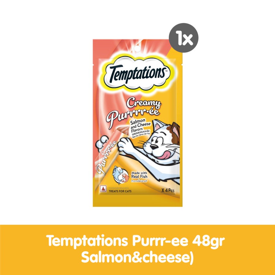 Temptations Creamy Purrr-ee Salmon &amp; Cheese 48gr Snack Kucing Treats