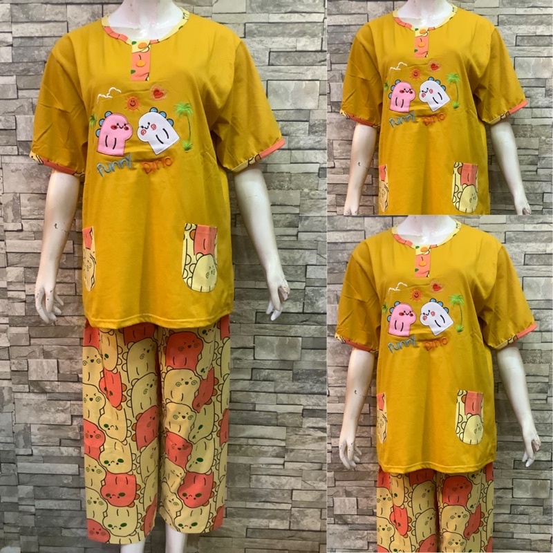 JUMBO CP DAILILAN  | BAJU TIDUR WANITA DEWASA | COD | PIYAMA-Dino Polos Kuning