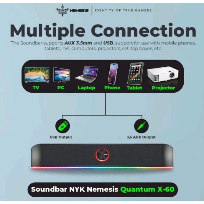 NYK NEMESIS X60 / X 60 Quantum Stereo Gaming Soundbar Speaker Original Speaker Gaming Stereo Sounbar Gaming RGB NYK X60 Quantum