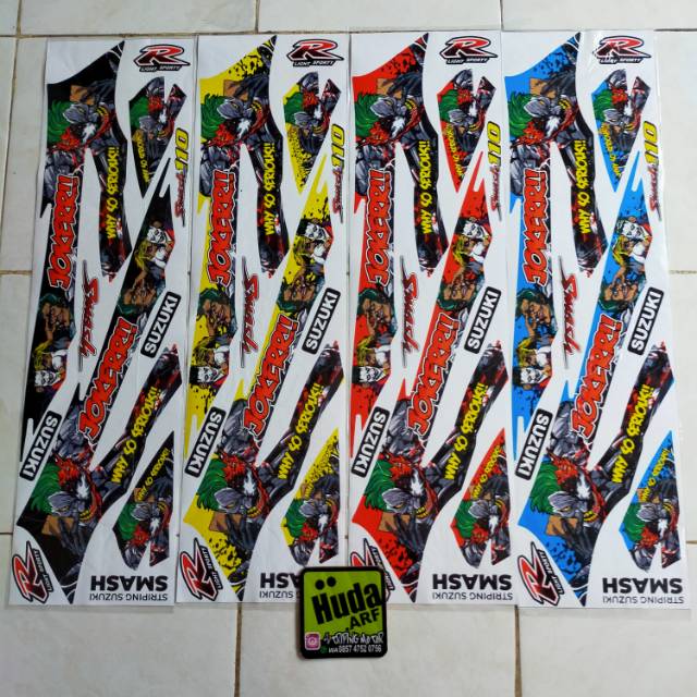 Striping sticker decal lis motor variasi SUZUKI SMASH "JOKER" hitam-kuning-merah-biru