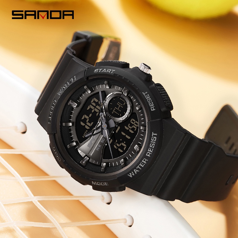 SANDA 6081 Jam Tangan Pria Digital Analog Tali Rubber Chronograph Anti Air WATCHKITE WKOS